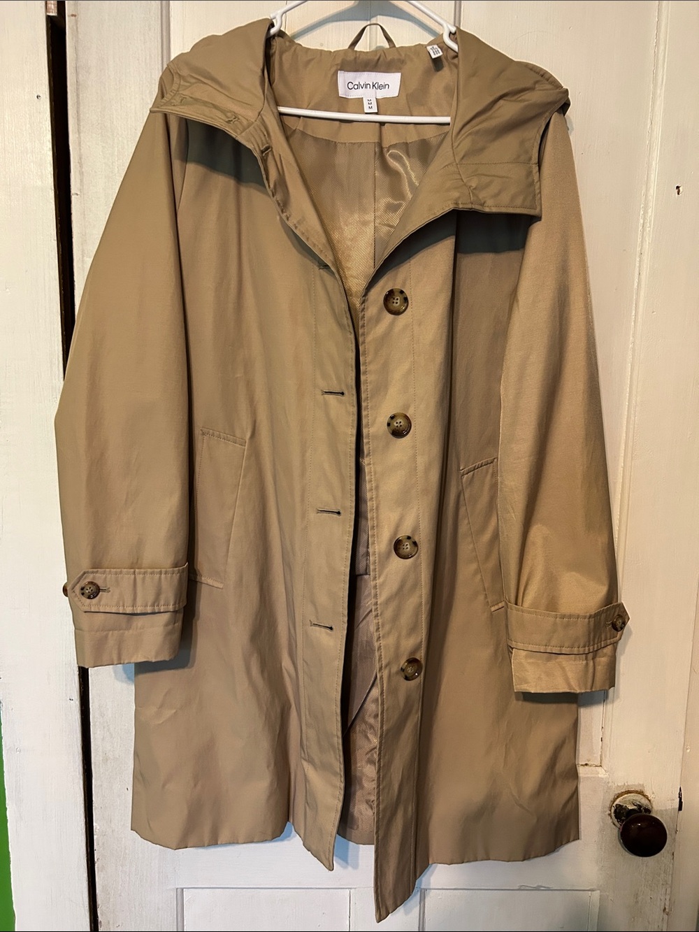 Calvin Klein Tan Hooded Trench Coat